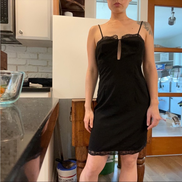 Black vintage look slip Dress lace mini strappy lbd - Picture 8 of 8